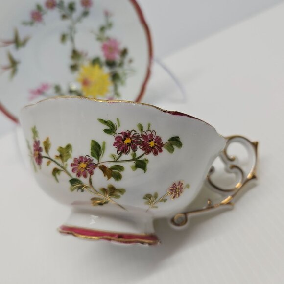 Hand Painted Chubu China Occupied Japan Cup & Saucer Gold Trim & Accents - Picture 3 of 8